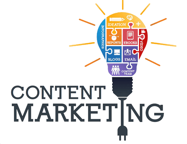 Picture of a lamp and "Content Marketing" text
